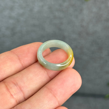 Natural Light Water Green with Orange Jadeite Jade Semi Translucent Ring Size 1.73