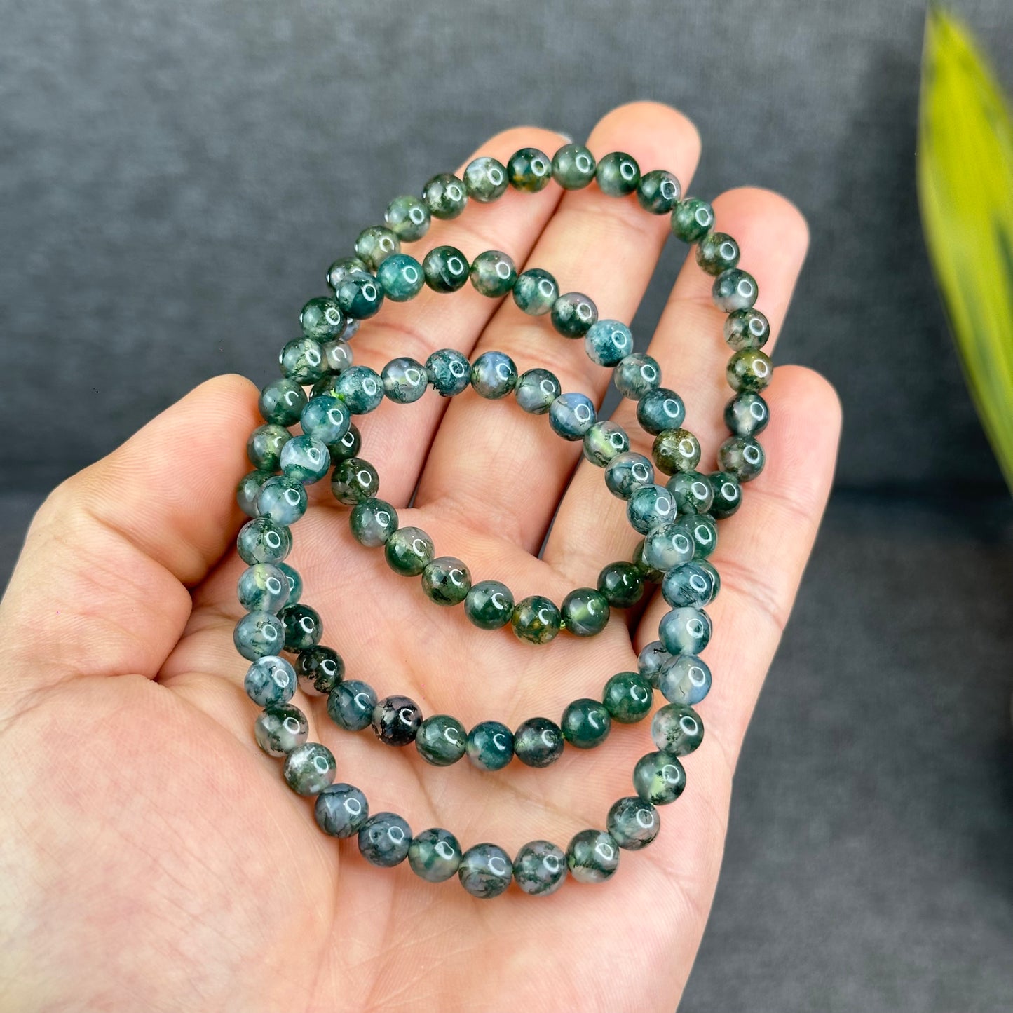 Natural Moss Agate Bracelet Size 6.5 mm