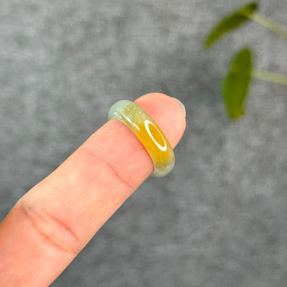 Natural Light Water Green with Orange Jadeite Jade Semi Translucent Ring Size 1.73
