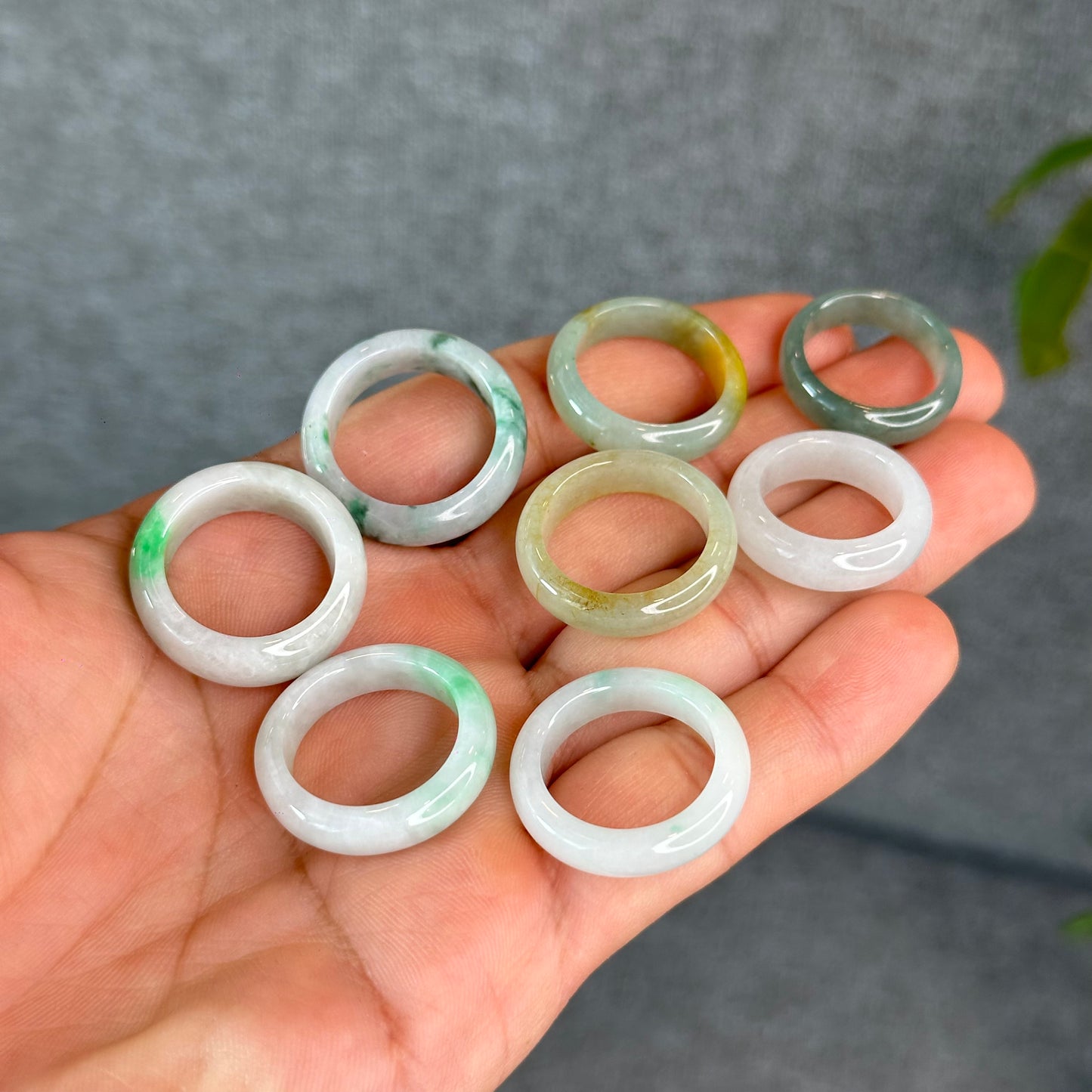 Natural Light Water Green with Orange Jadeite Jade Semi Translucent Ring Size 1.73