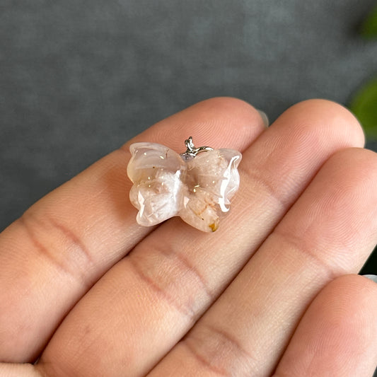 Natural Floral Agate Butterfly Charm