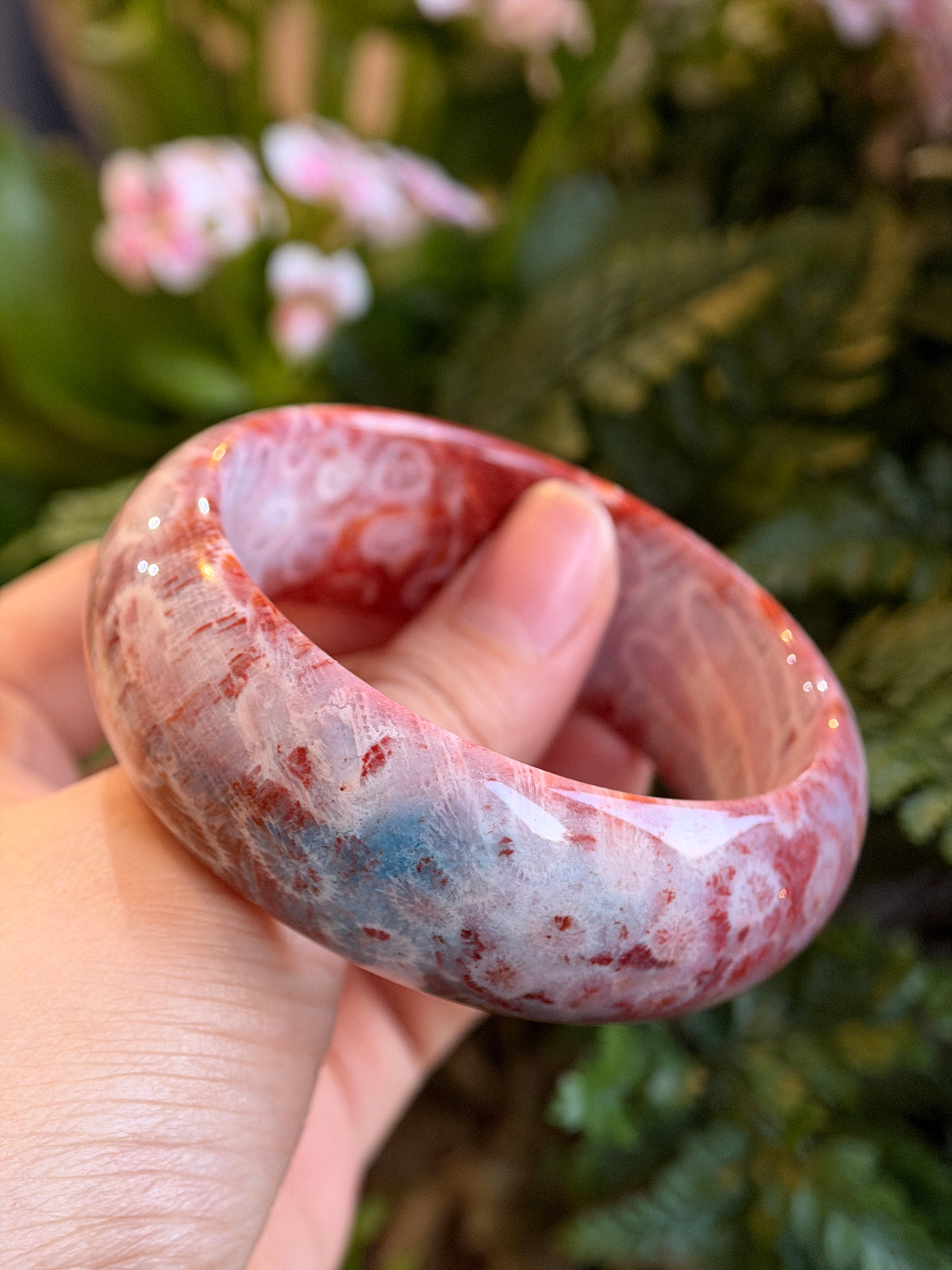 Natural Red Coral Fossil Bangle Leaf Style Size 56.5 mm