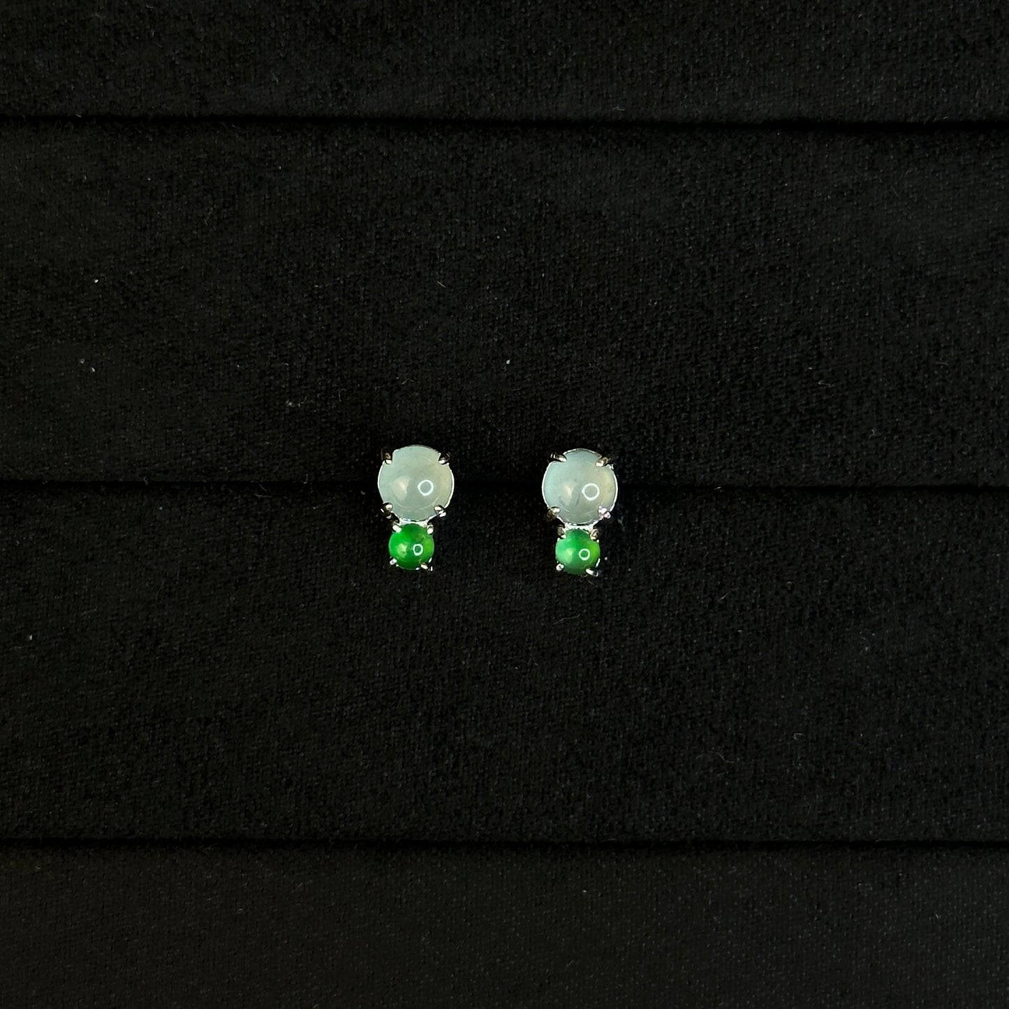 Icy and Green Jadeite Jade Cluster Earrings in Silver Setting