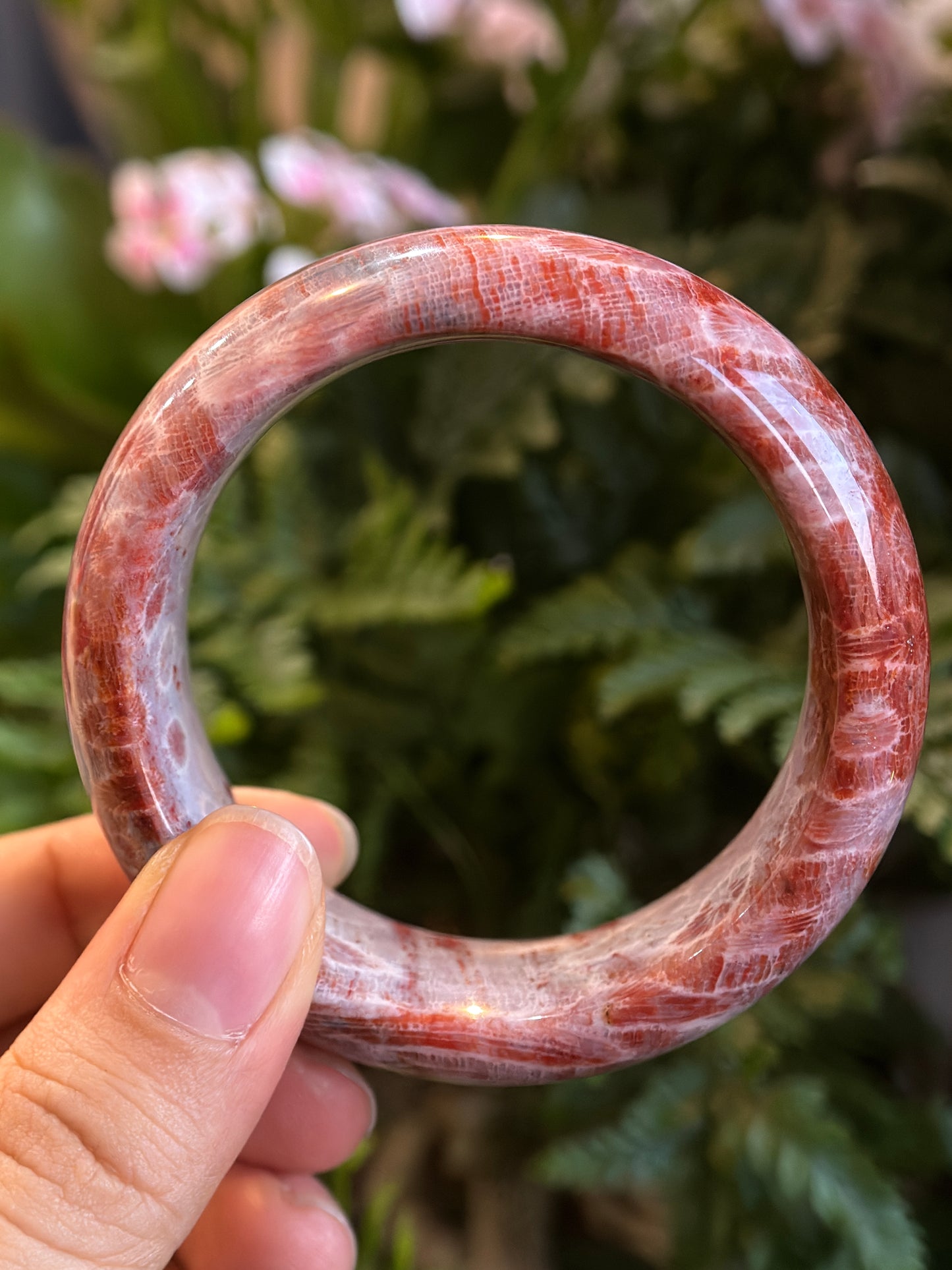 Natural Red Coral Fossil Bangle Leaf Style Size 56.5 mm
