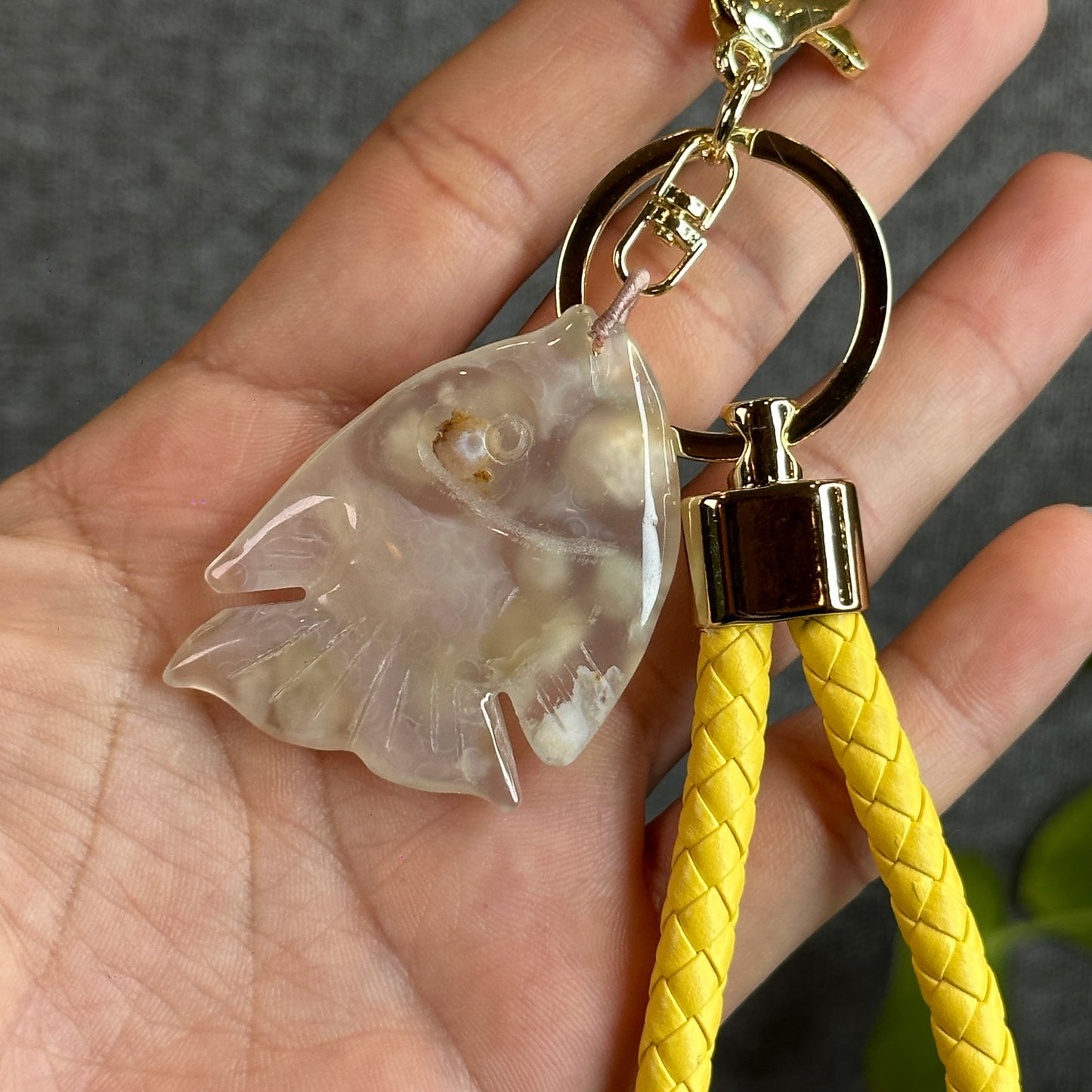 Floral Agate Fish Key Chain