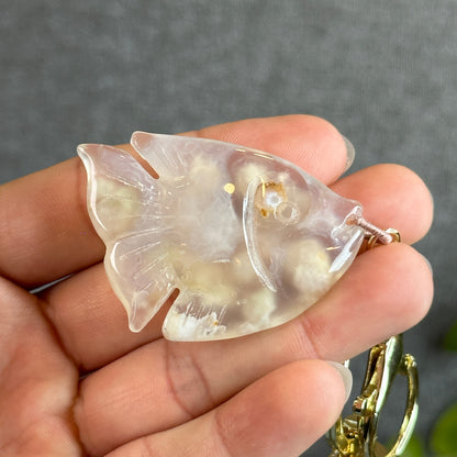 Floral Agate Fish Key Chain