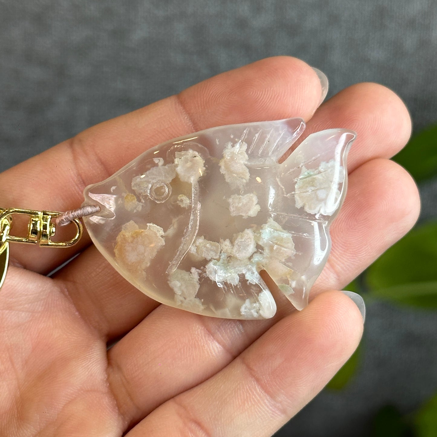 Floral Agate Fish Key Chain