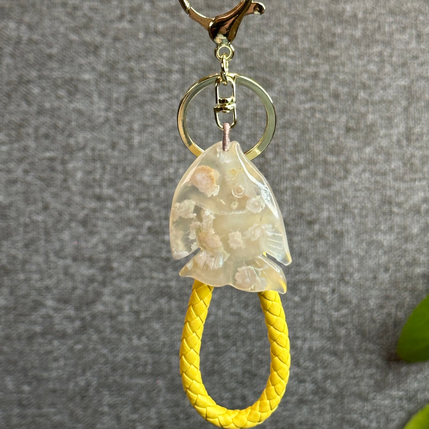 Floral Agate Fish Key Chain