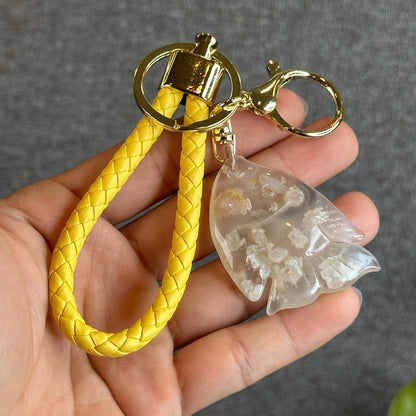 Floral Agate Fish Key Chain