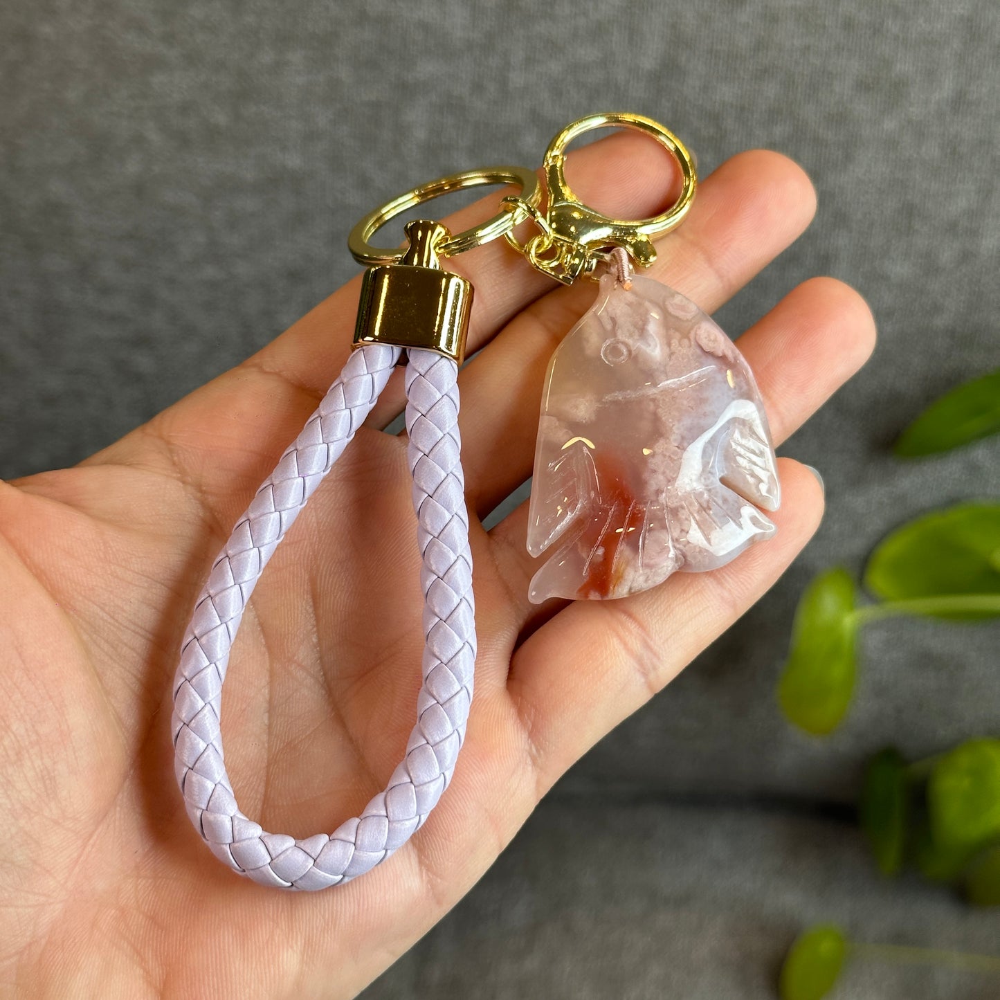 Floral Agate Fish Key Chain