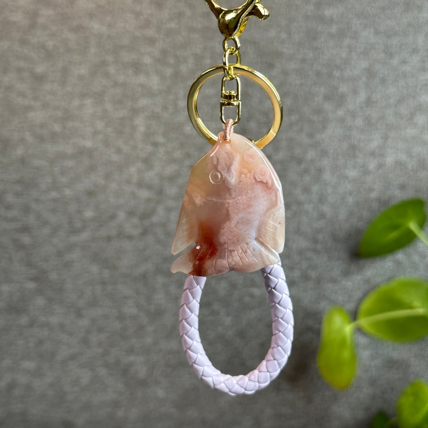 Floral Agate Fish Key Chain