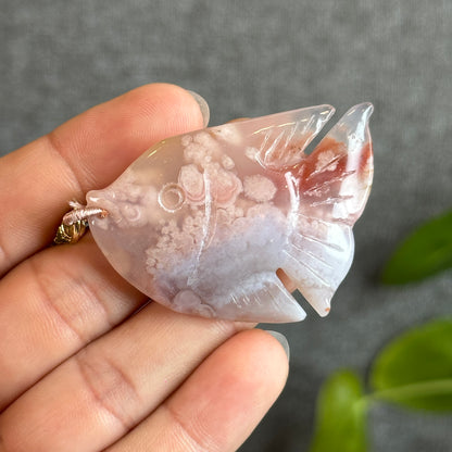 Floral Agate Fish Key Chain