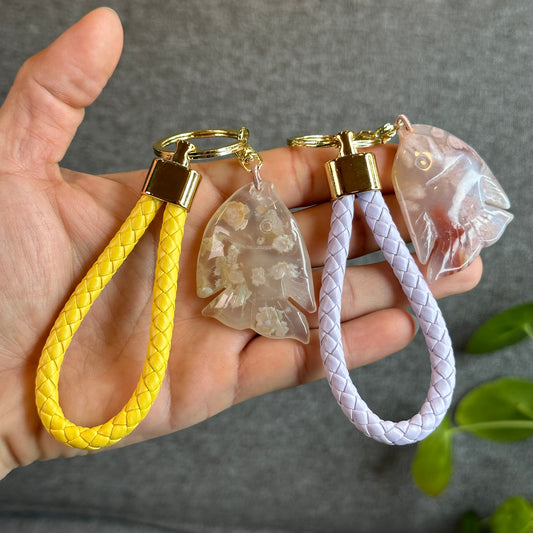 Floral Agate Fish Key Chain