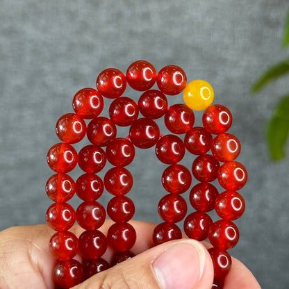 Natural Red Agate Triple Wrap Bracelet Size 8 mm