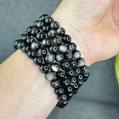 Natural Silver Obsidian VIP Bracelet Size 8 mm