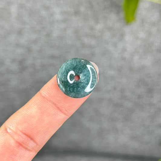 Natural Flat Dong Dieu Donut Dark Water Green Jadeite Jade 15 -16 mm
