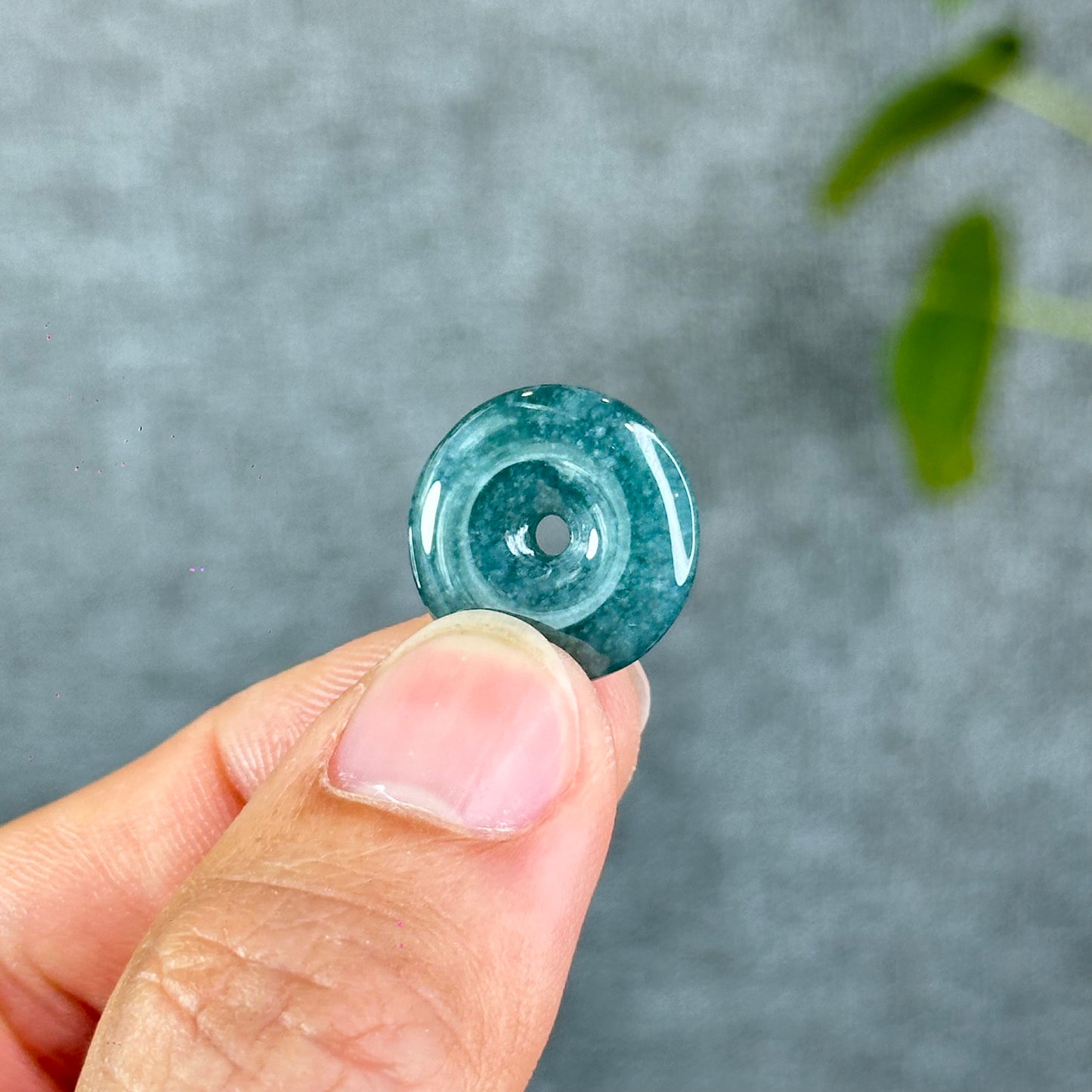 Natural Flat Dong Dieu Donut Dark Water Green Jadeite Jade 15 -16 mm
