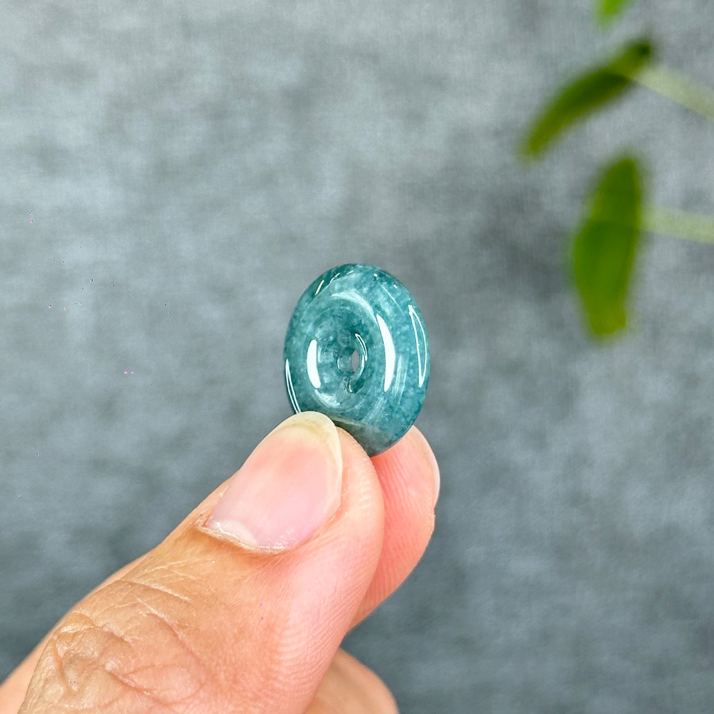 Natural Flat Dong Dieu Donut Dark Water Green Jadeite Jade 15 -16 mm