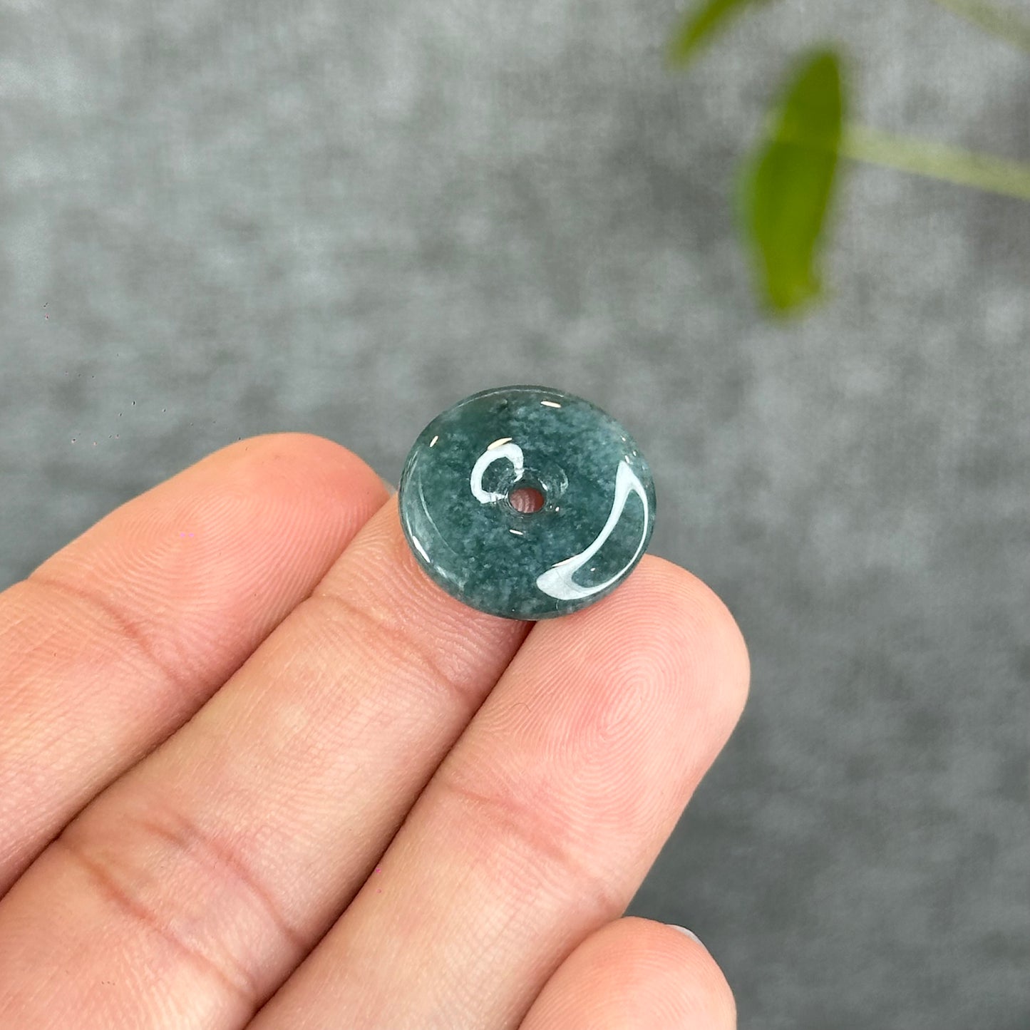 Natural Flat Dong Dieu Donut Dark Water Green Jadeite Jade 15 -16 mm