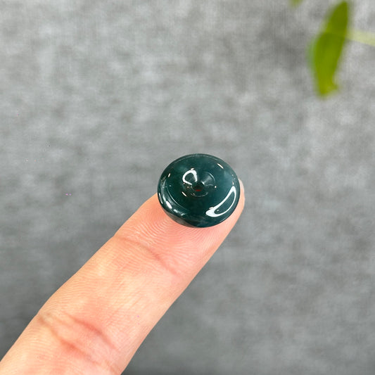 Natural Thick Dong Dieu Donut Dark Water Green Jadeite Jade 15 -16 mm