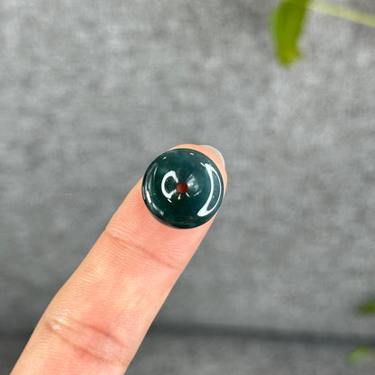 Natural Thick Dong Dieu Donut Dark Water Green Jadeite Jade 15 -16 mm