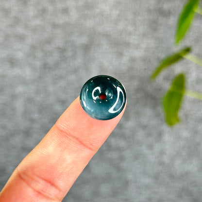 Natural Thick Dong Dieu Donut Dark Water Green Jadeite Jade 15 -16 mm
