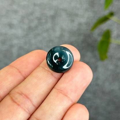 Natural Thick Dong Dieu Donut Dark Water Green Jadeite Jade 15 -16 mm