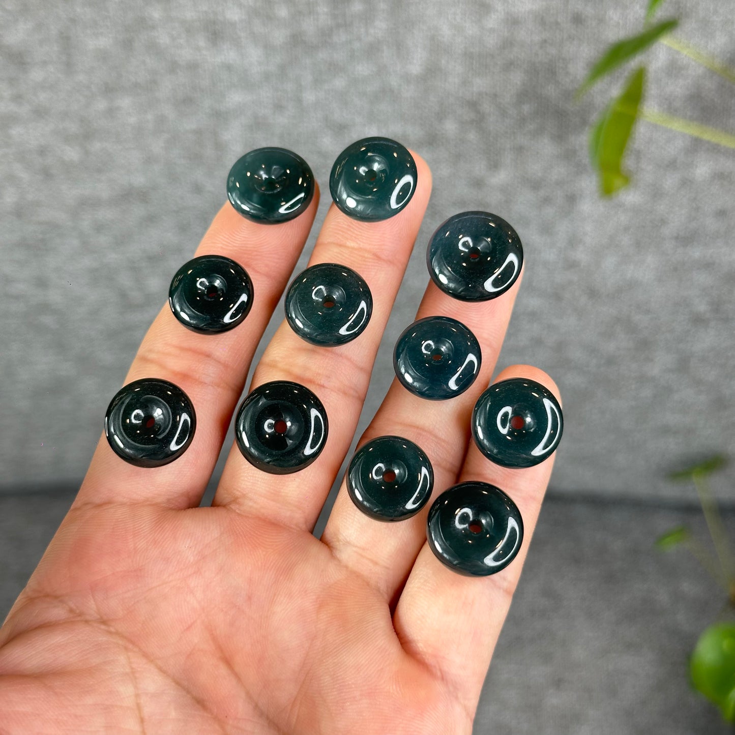Natural Thick Dong Dieu Donut Dark Water Green Jadeite Jade 15 -16 mm