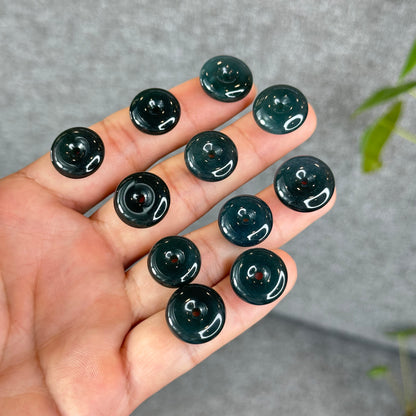 Natural Thick Dong Dieu Donut Dark Water Green Jadeite Jade 15 -16 mm