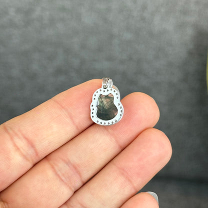 Natural Green Rutilated Quartz Ho Ly Pendant In Silver with White Gold Platting Setting