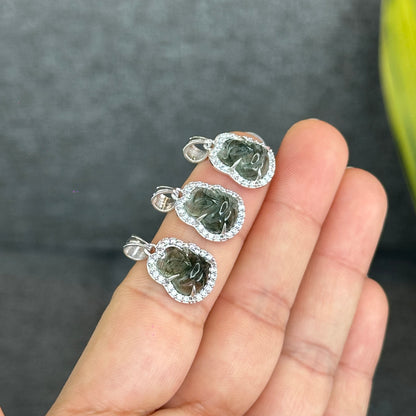 Natural Green Rutilated Quartz Ho Ly Pendant In Silver with White Gold Platting Setting