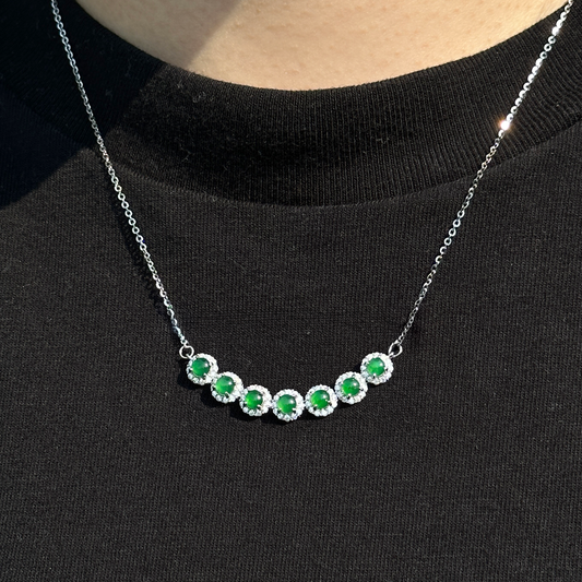 Icy Imperial Green 7-Stone Jadeite Jade Necklace with Silver Setting