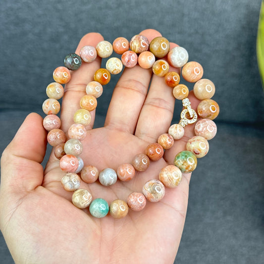 Natural Green Coral Fossil Necklace Graduating Beads 9-12.5 mm