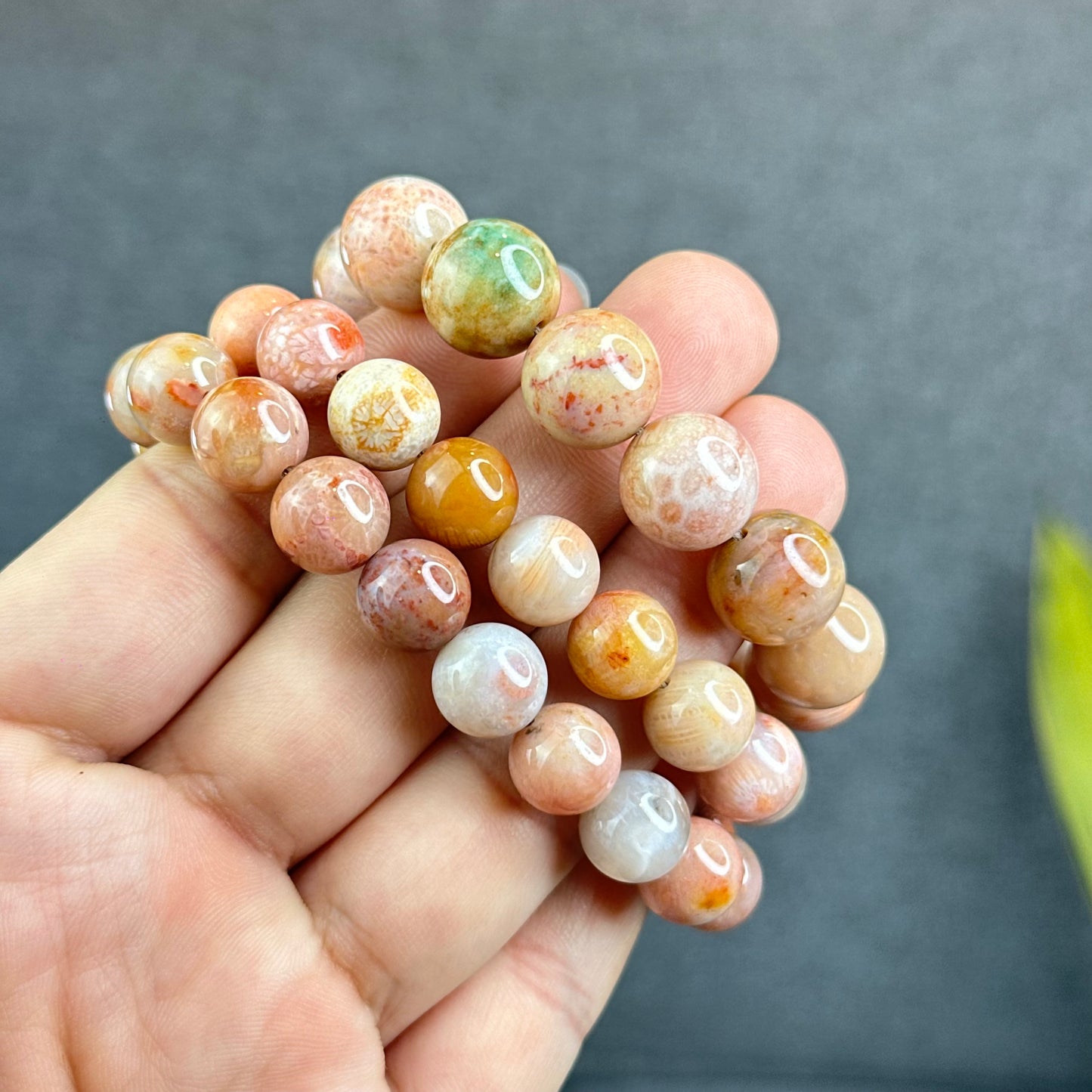 Natural Green Coral Fossil Necklace Graduating Beads 9-12.5 mm