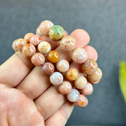 Natural Green Coral Fossil Necklace Graduating Beads 9-12.5 mm