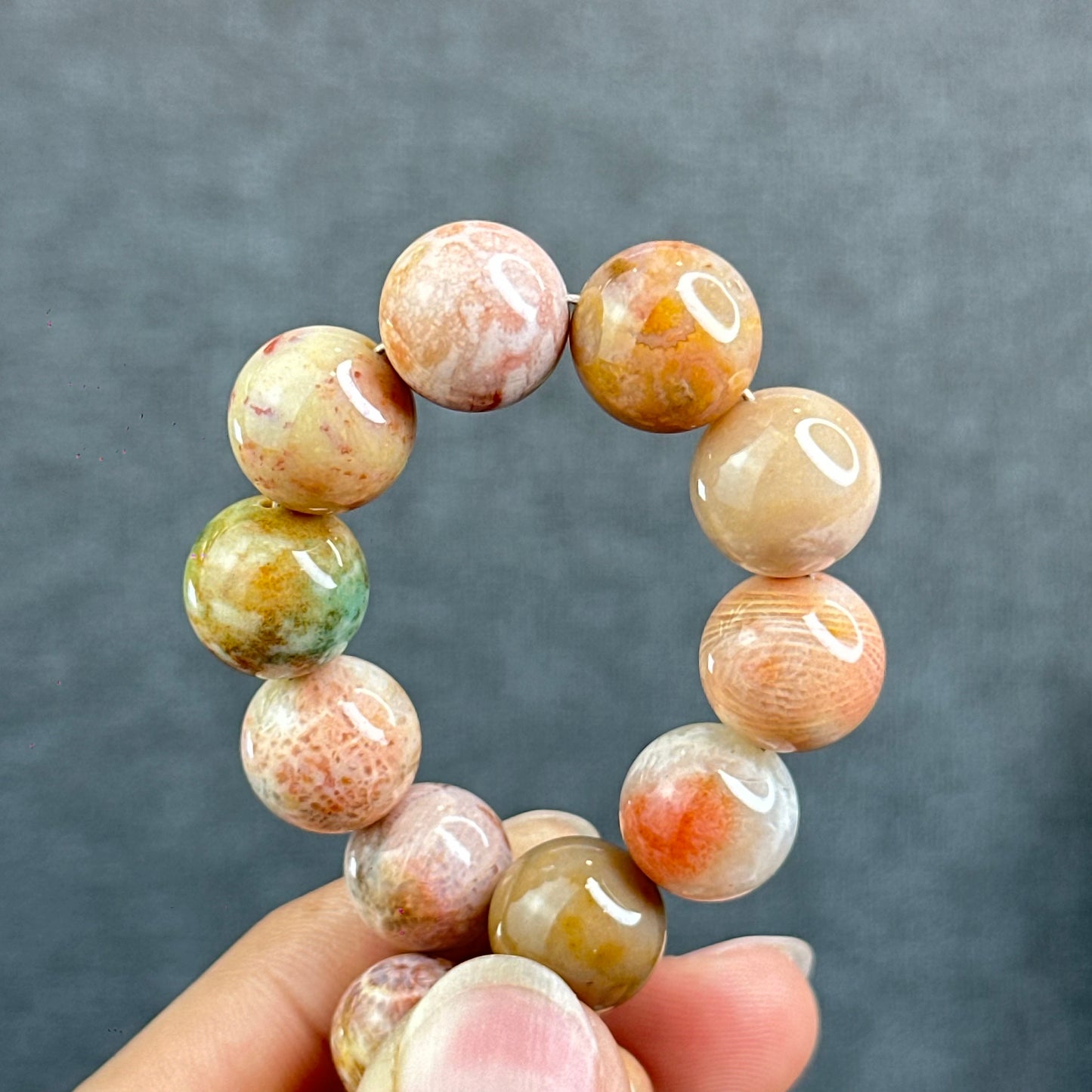 Natural Green Coral Fossil Necklace Graduating Beads 9-12.5 mm