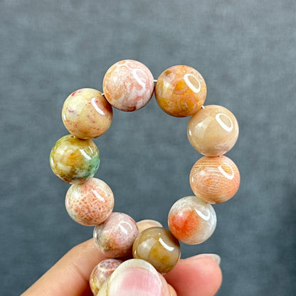 Natural Green Coral Fossil Necklace Graduating Beads 9-12.5 mm