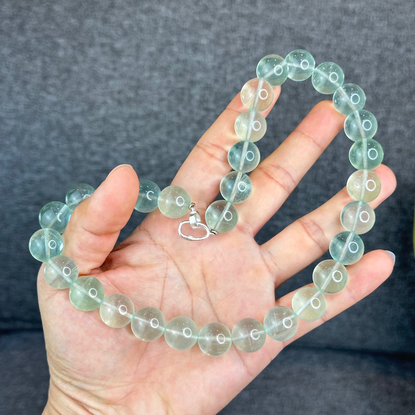Natural Fluorite Necklace with Silver Clasp Size 14.5 mm - High Quality