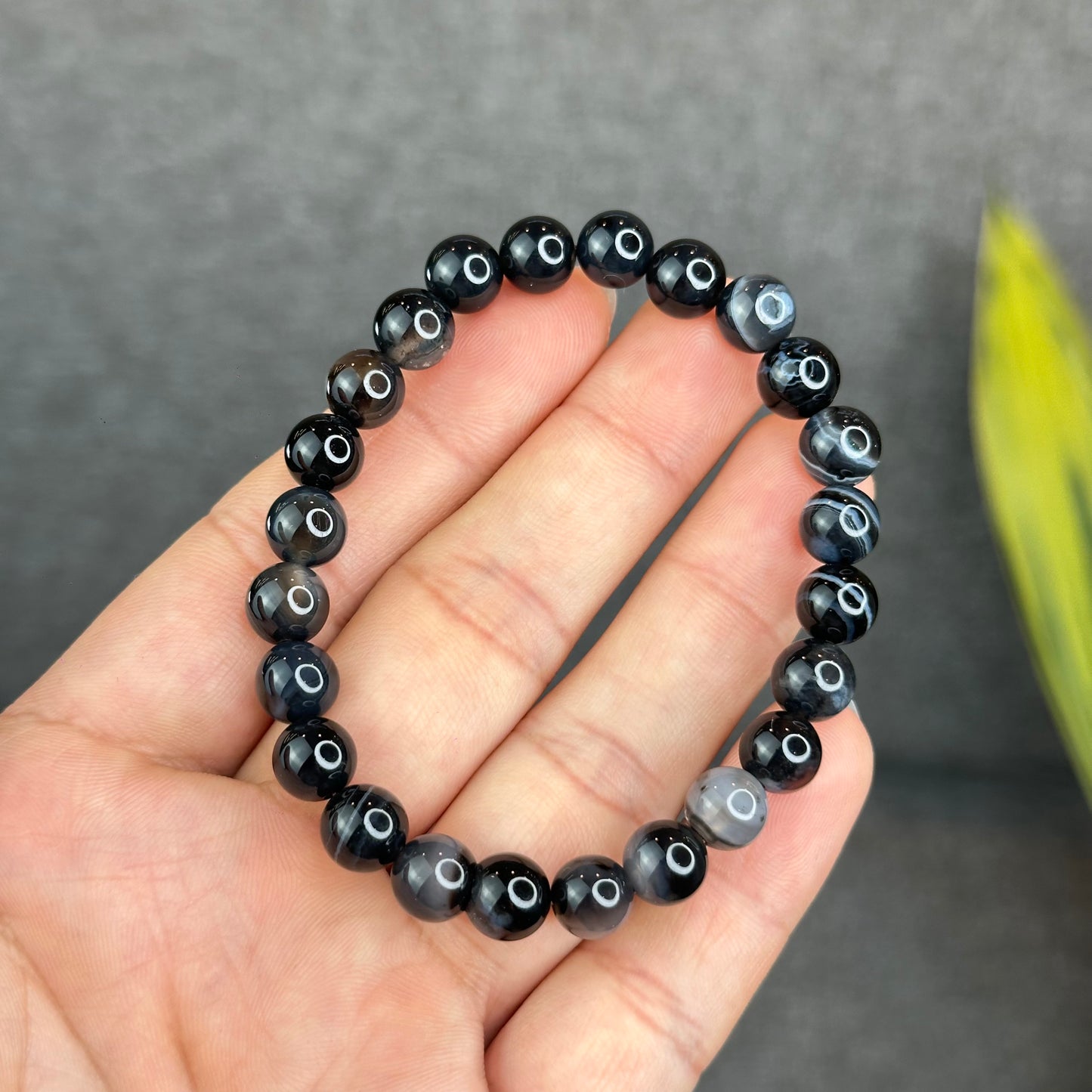 Natural Black Agate Bracelet Size 8 mm