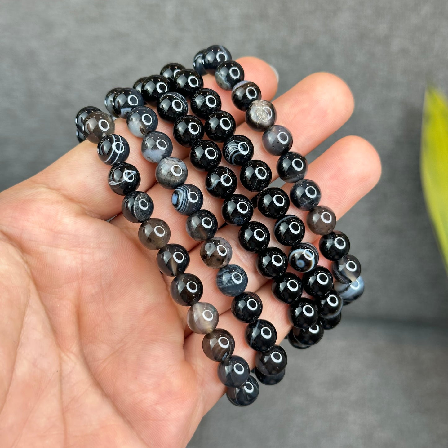 Natural Black Agate Bracelet Size 8 mm