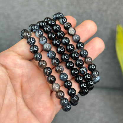 Natural Black Agate Bracelet Size 8 mm