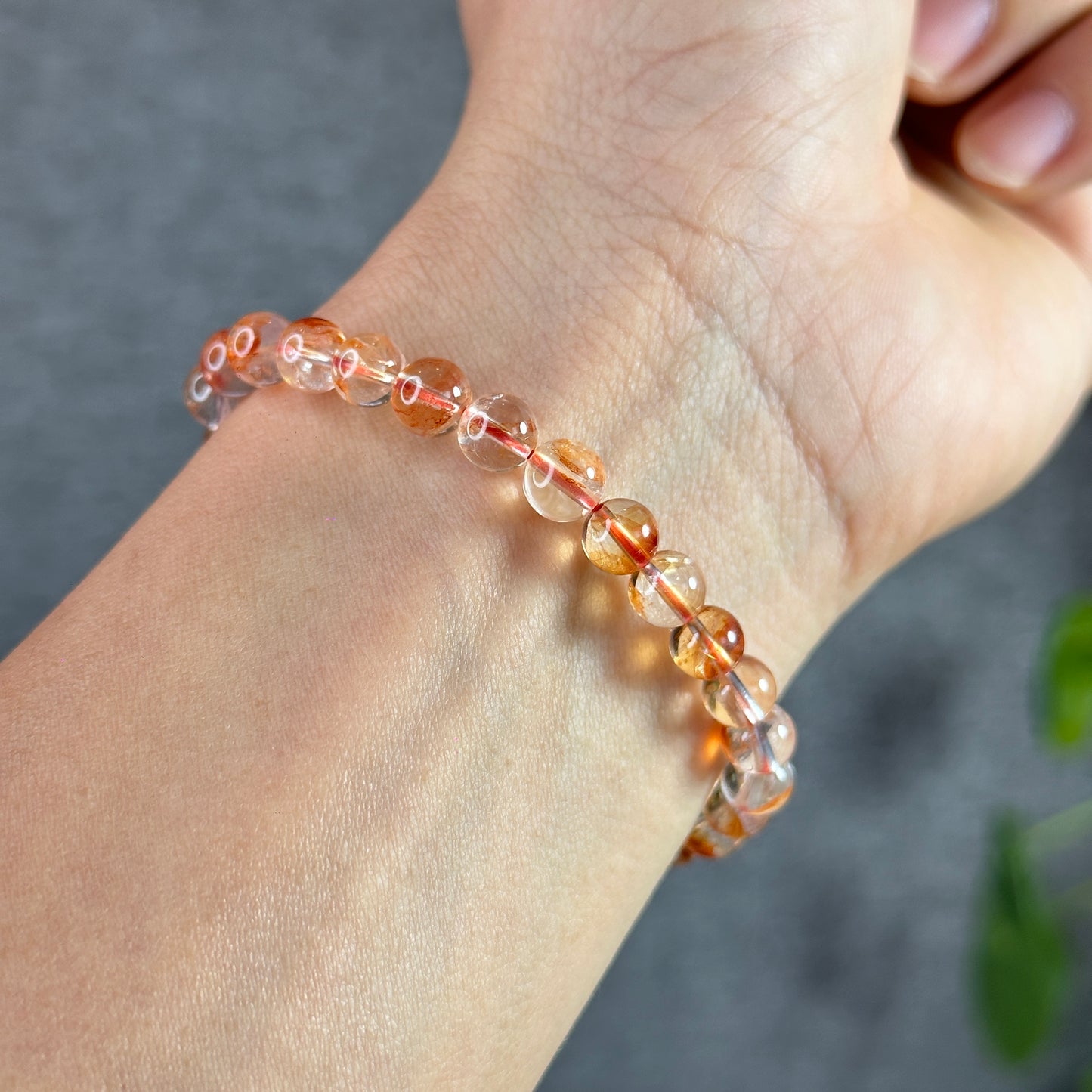 Orange Clear Fire Quartz Bracelet Size 6.3 mm