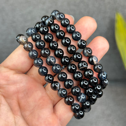 Natural Black Agate Bracelet Size 8 mm