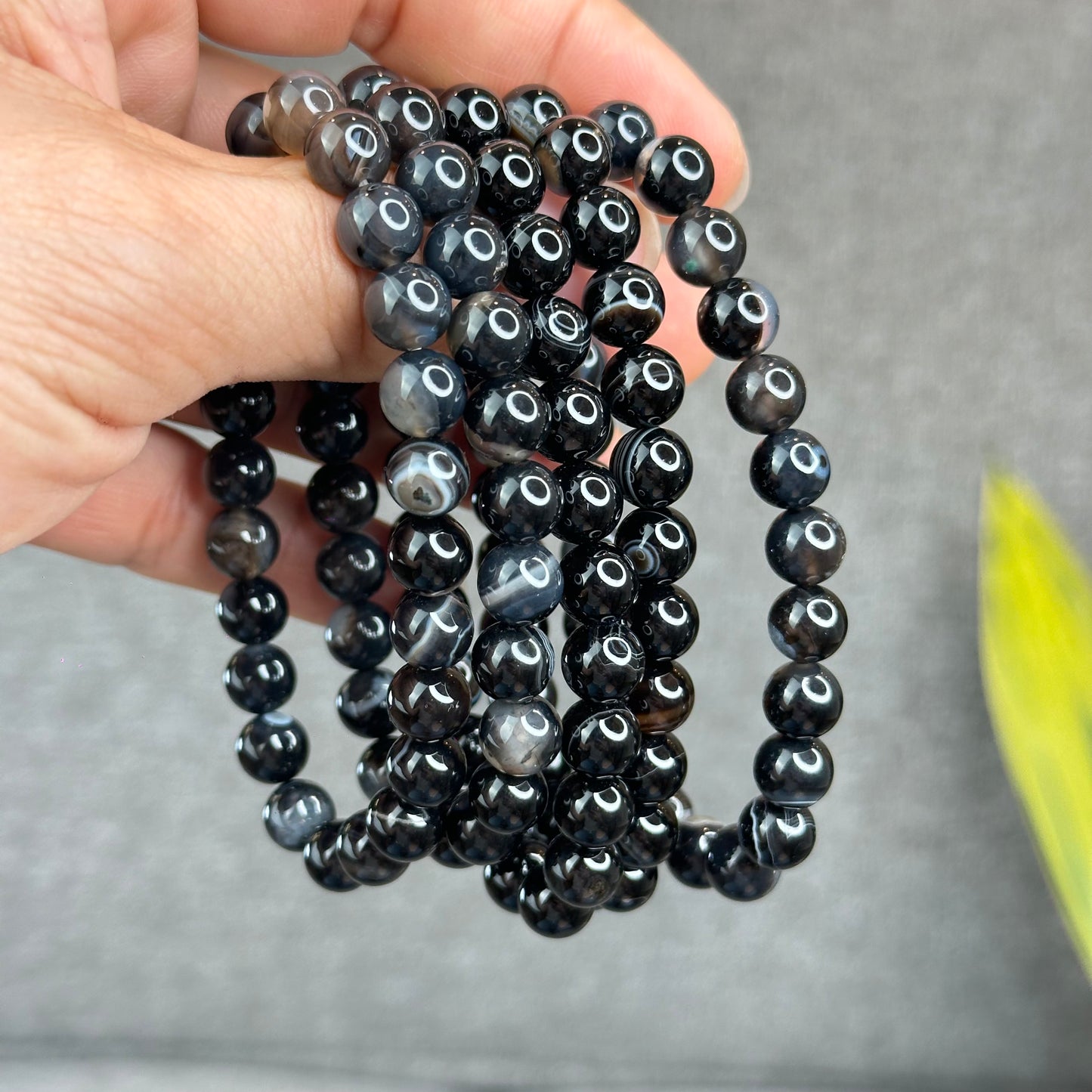 Natural Black Agate Bracelet Size 8 mm