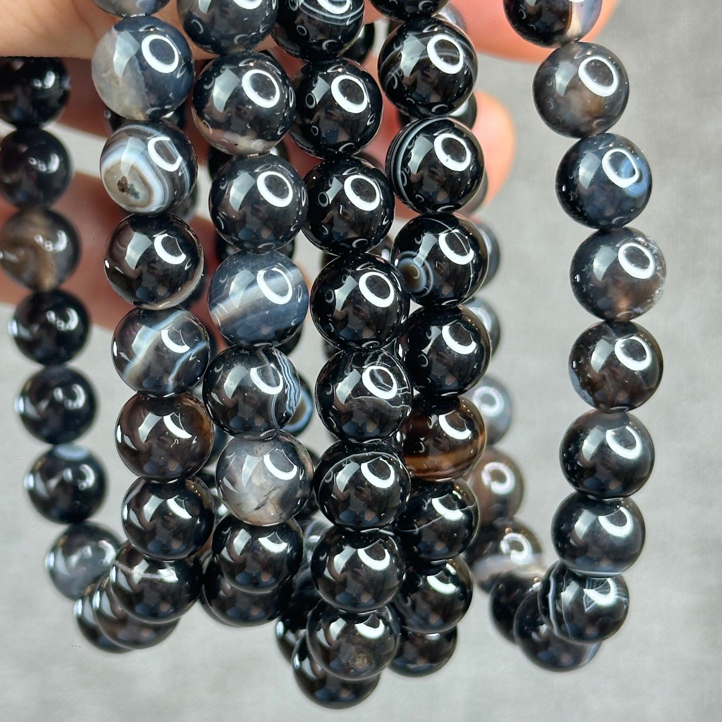Natural Black Agate Bracelet Size 8 mm