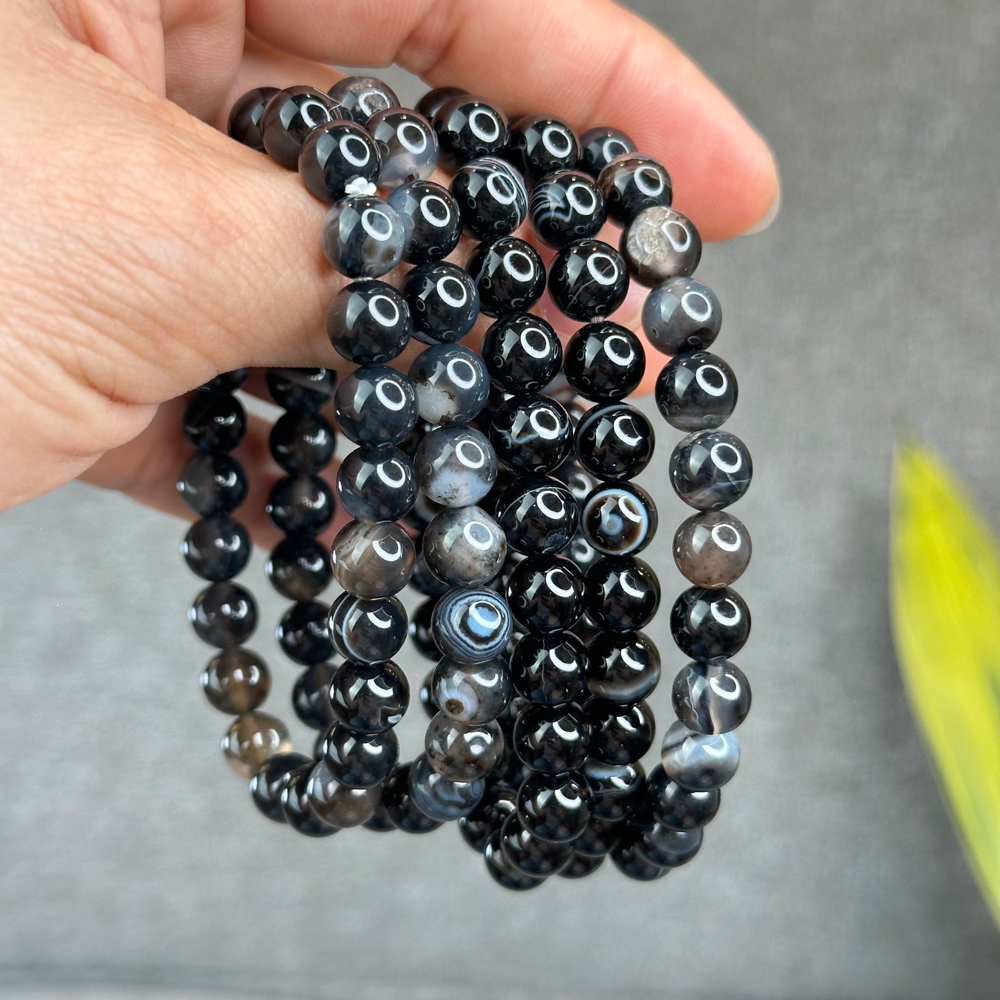 Natural Black Agate Bracelet Size 8 mm