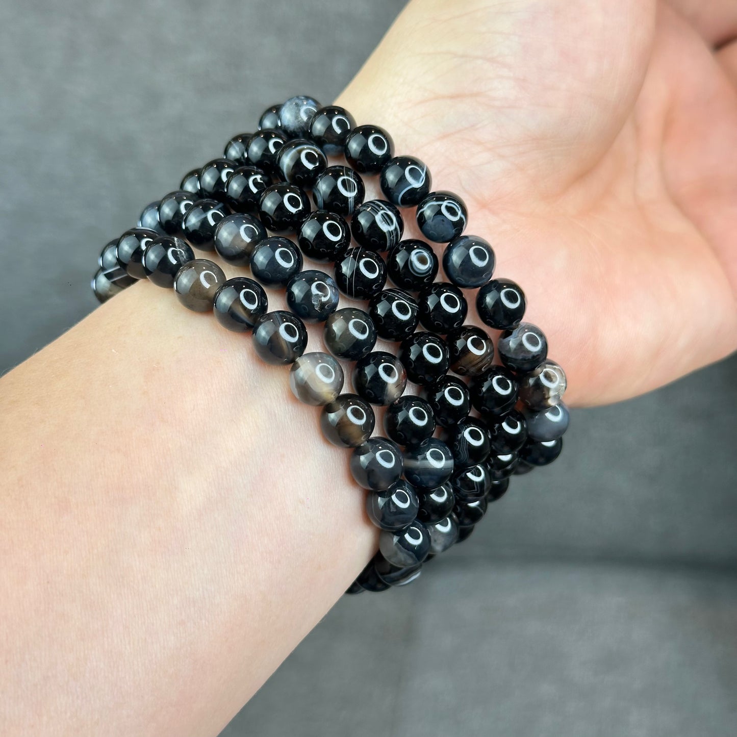 Natural Black Agate Bracelet Size 8 mm