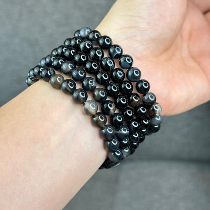 Natural Black Agate Bracelet Size 8 mm