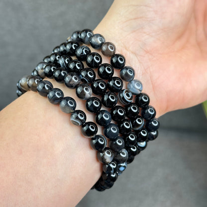 Natural Black Agate Bracelet Size 8 mm