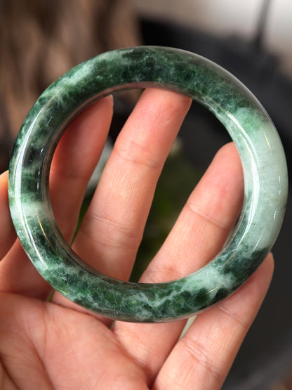 Natural Type A Son Thuy Dark Green Jadeite Jade Banlge Chopstick Style Size 56.7 mm